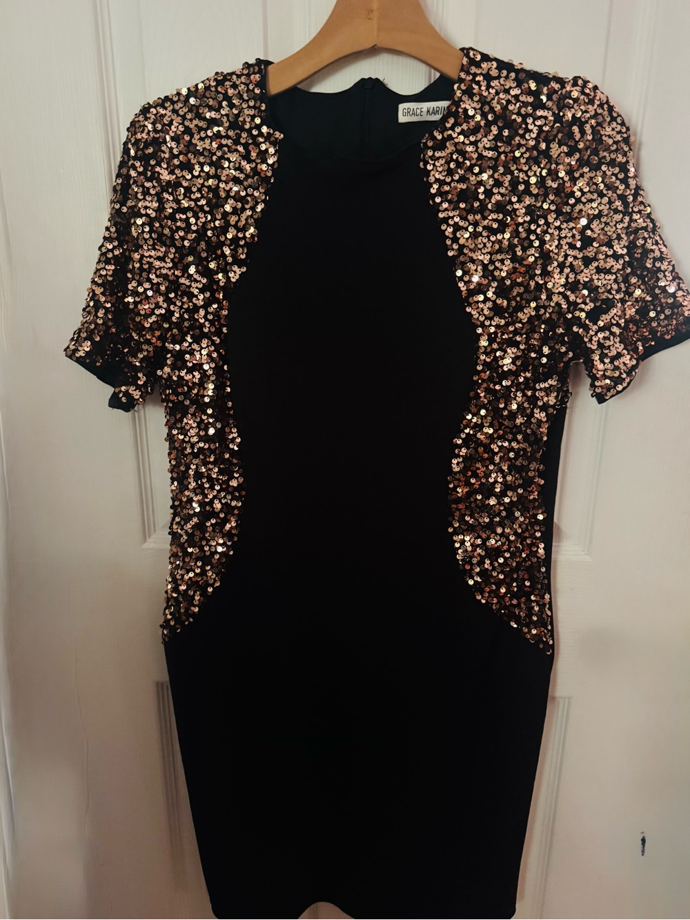 Donna Karan Black Mini Dress with Rose-Gold Sequins